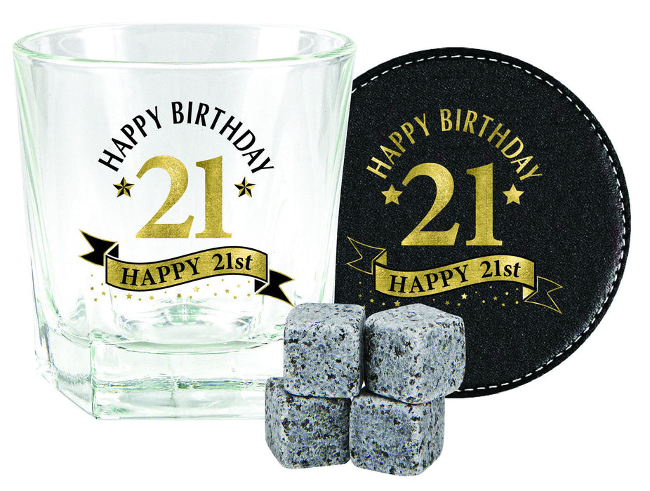 21st Birthday Whisky Glass Gift Set in Wooden Box