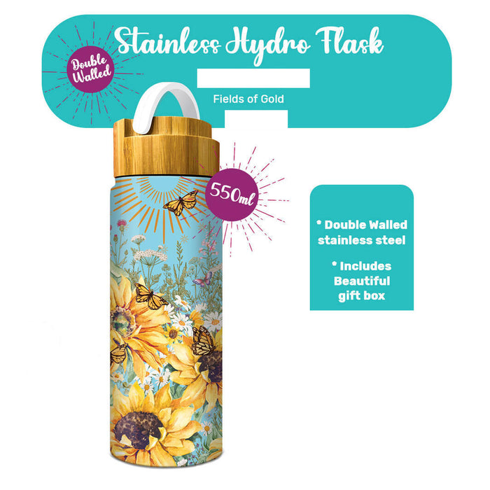 Double walled Stainless Steel Water Bottle 550ml with Bamboo Lid by Lisa Pollock