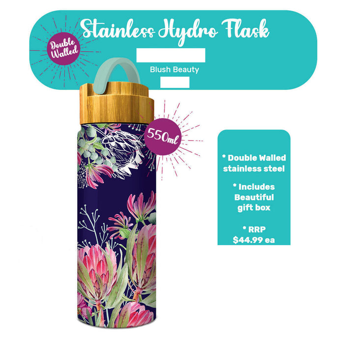 Double walled Stainless Steel Water Bottle 550ml with Bamboo Lid by Lisa Pollock