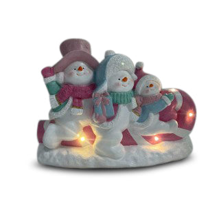 Snowman Sleigh LED Resin L49cm