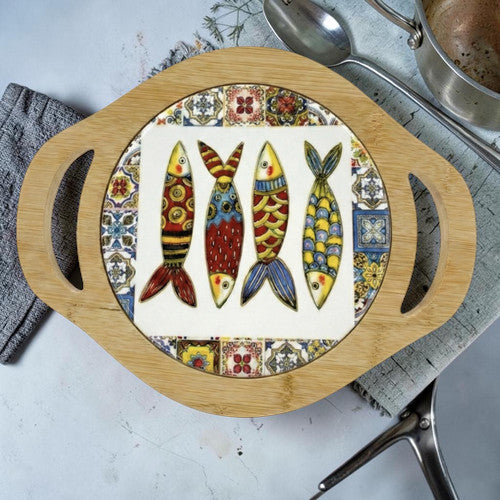 Kitchen Trivet - Bamboo and Ceramic