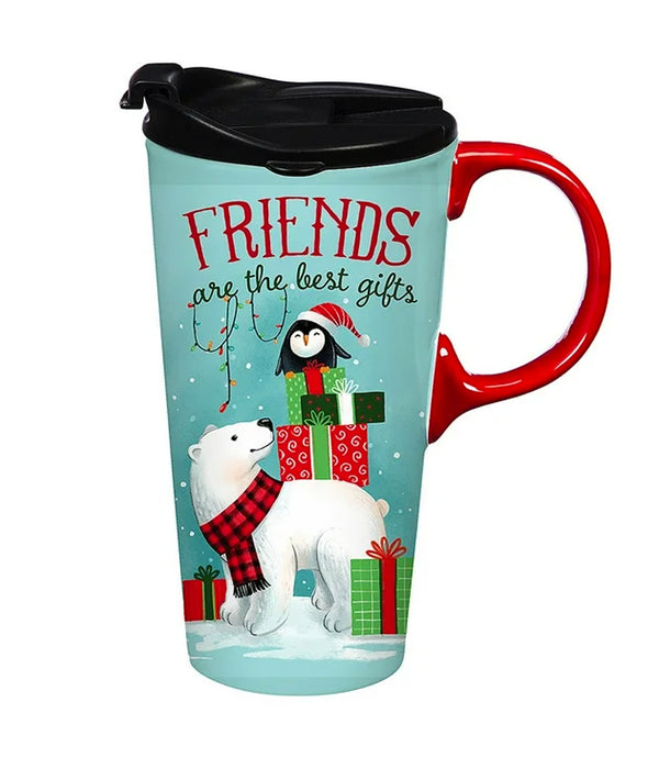 Ceramic Christmas Travel Mug Gift Boxed Friends are the best gifts