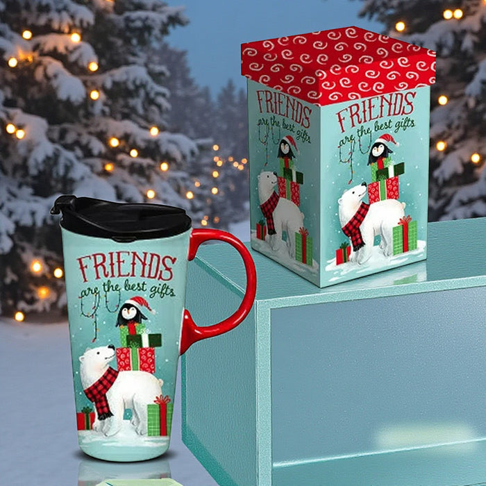 Ceramic Christmas Travel Mug Gift Boxed Friends are the best gifts