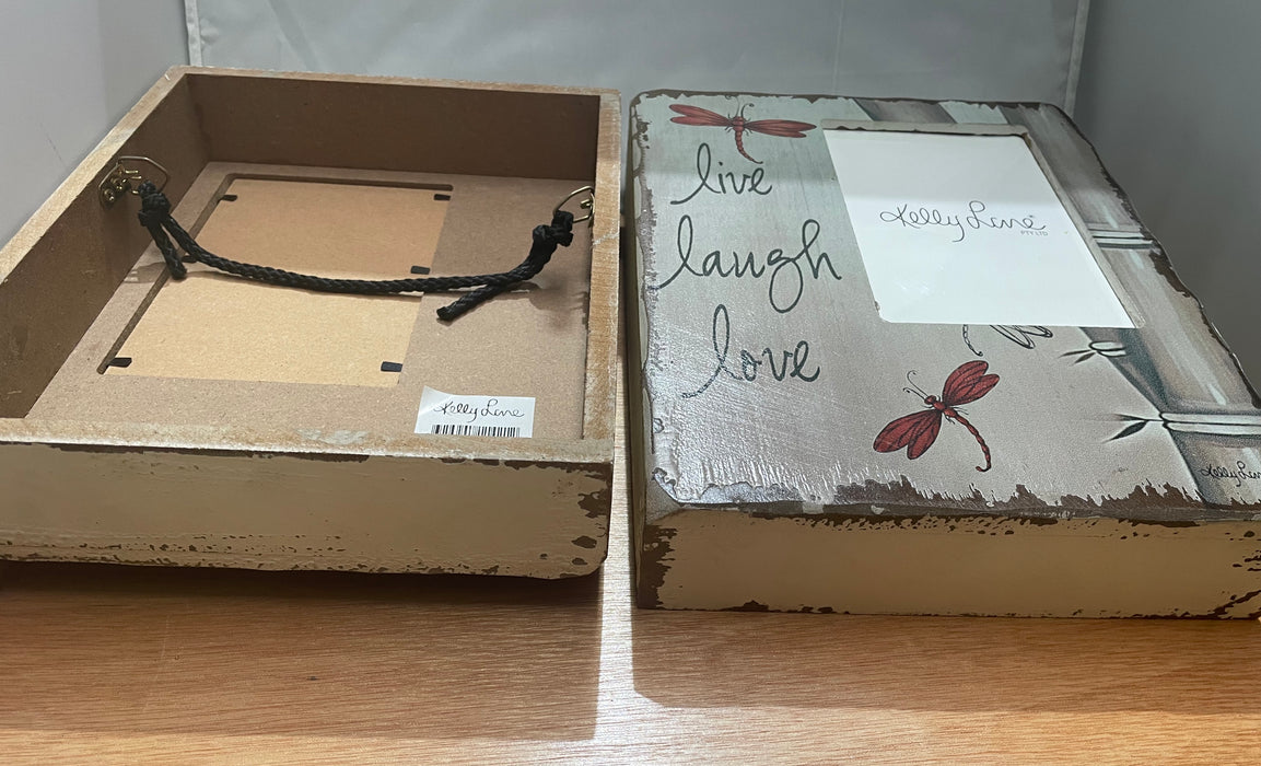 Live Laugh Love Red Dragonfly Photo Block Rustic