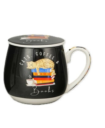 Cats, Coffee & Books Gift Set – Cosy Socks + Mug & Tea Infuser