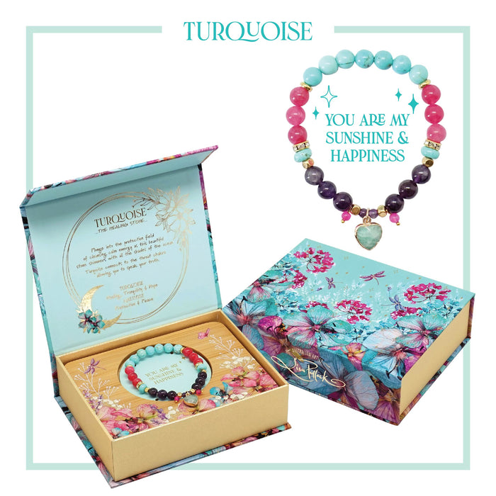 Turquoise Heart Charm Bracelet Set with Bamboo Jewellery Tray