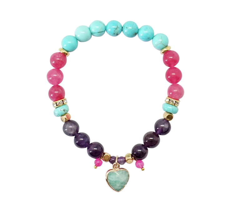 Turquoise Heart Charm Bracelet Set with Bamboo Jewellery Tray