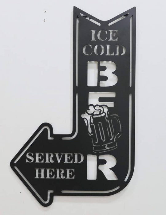"Ice Cold Beer Served Here"  Black Metal Sign