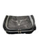 A black zippered toiletry bag featuring a white longhorn steer skull logo on the front pocket, set against a plain white background.