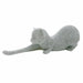 A silver rhinestone-covered figurine of a stretching cat, shown against a plain white background.