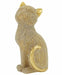 A gold-colored cat figurine covered in small clear rhinestones, shown from a side profile against a plain white background.