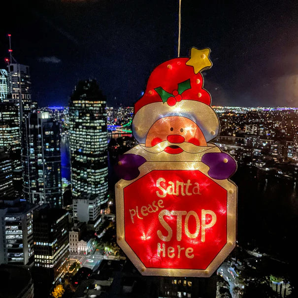 Light up "Santa Stop Here" Window Sign