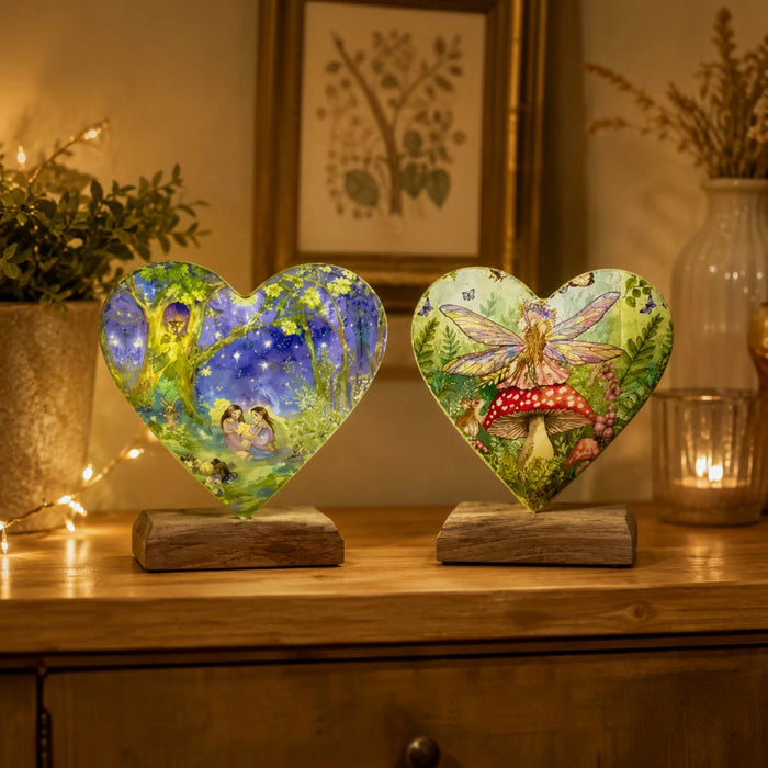 Fairy Woodland Heart Ornament on Wooden Base – 15cm