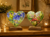 Fairy Heart Wooden Stand Decorations with Mushroom and Forest designs, styled on timber shelf with Fairy Lights