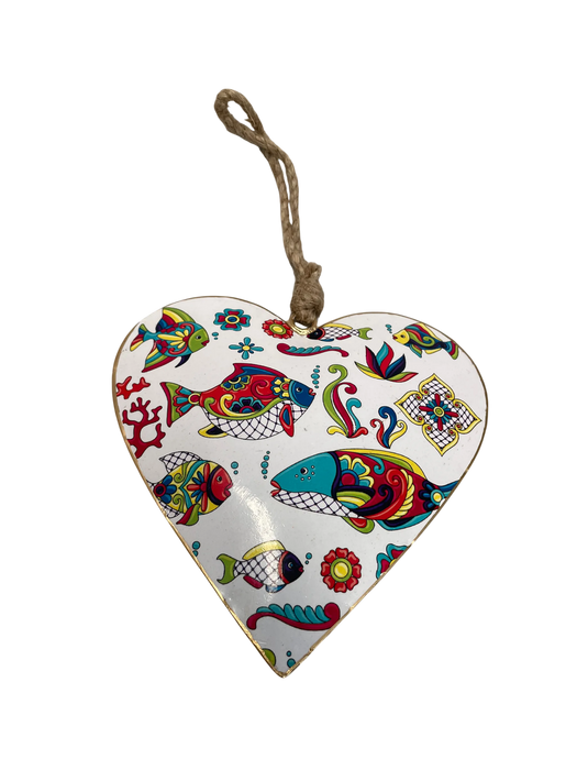 Colourful Fish Metal Heart Hanging Ornament – 15cm