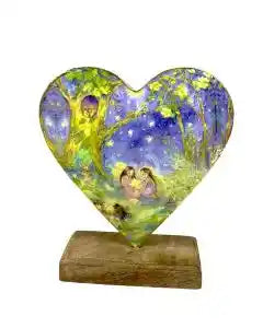 Fairy Woodland Heart Ornament on Wooden Base – 15cm