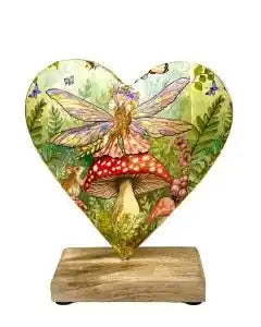 Fairy Woodland Heart Ornament on Wooden Base – 15cm