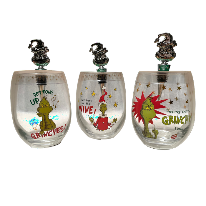 Grinch Stemless 600ml Wine Glass with Stopper