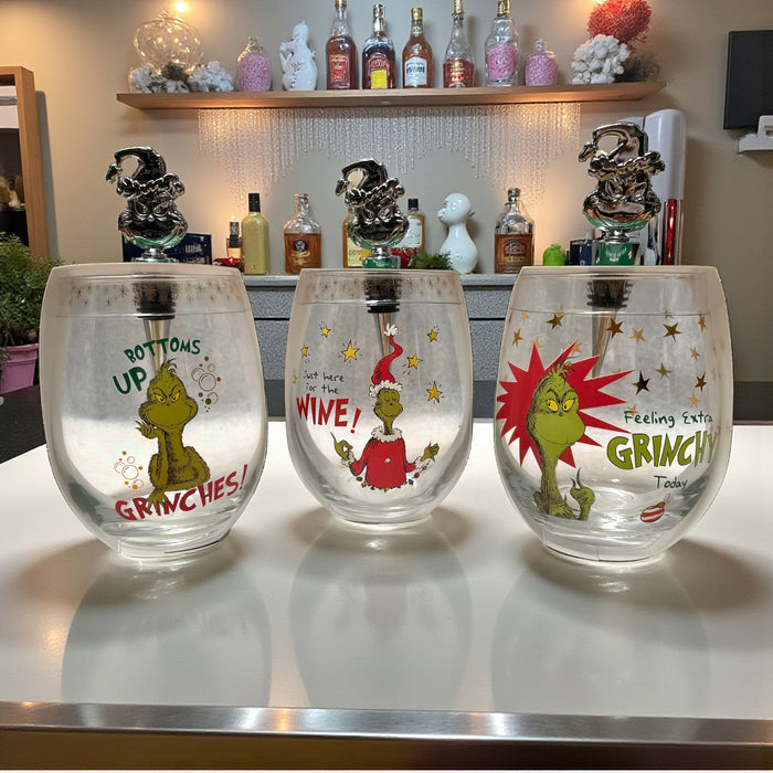 Grinch Stemless 600ml Wine Glass with Stopper