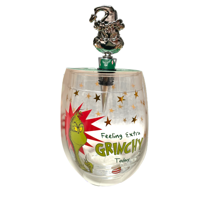 Grinch Stemless 600ml Wine Glass with Stopper