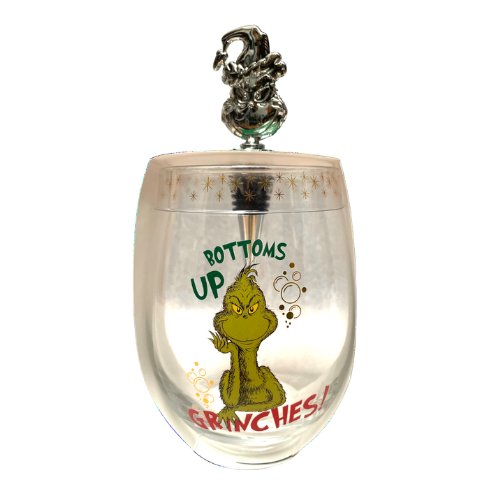 Grinch Stemless 600ml Wine Glass with Stopper
