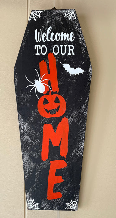 Halloween Sign Welcome to our Home Coffin Lid
