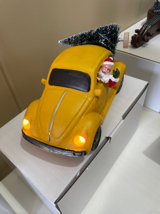 VW Yellow Buggy with Santa and his Tree 20cm