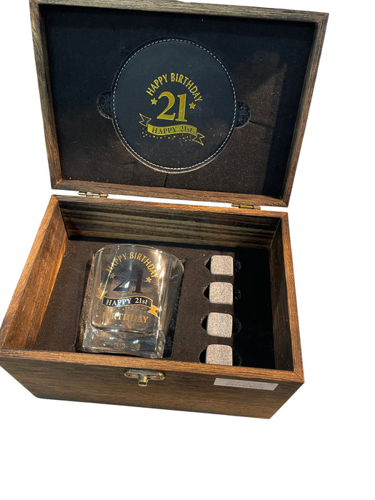 21st Birthday Whisky Glass Gift Set in Wooden Box