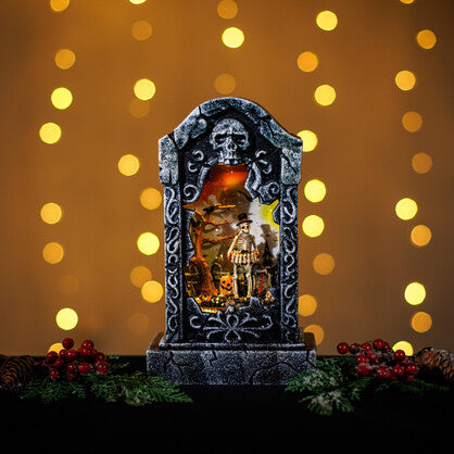 Halloween Tombstone with Skeleton, Lights, Snow and Spooky Sound