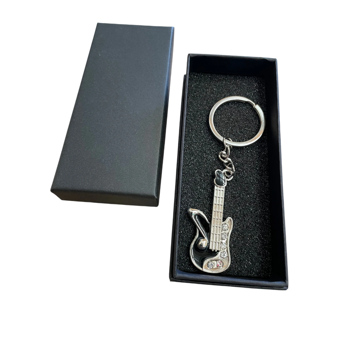 Diamanté Guitar Metal Key Ring in Gift Box