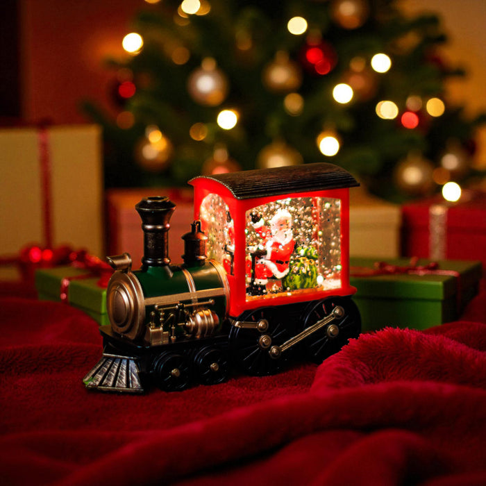 Mini Snowing Train LED Lantern with Santa