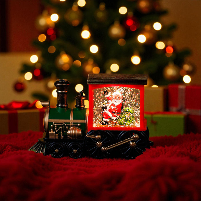 Mini Snowing Train LED Lantern with Santa