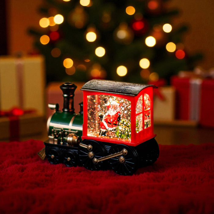 Mini Snowing Train LED Lantern with Santa