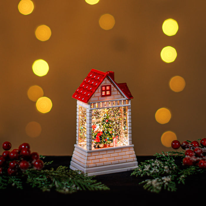Mini Snowing House with Kids and Christmas Tree LED