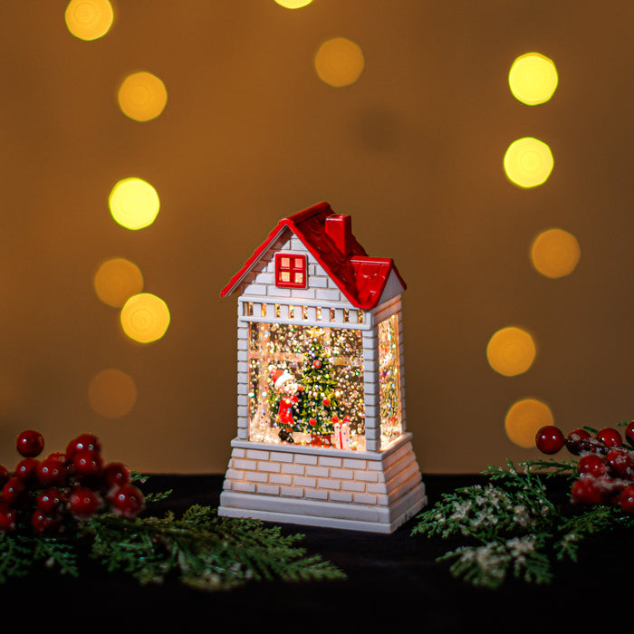 Mini Snowing House with Kids and Christmas Tree LED