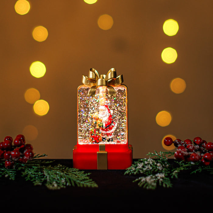 Mini Snowing LED Gift Box with Santa