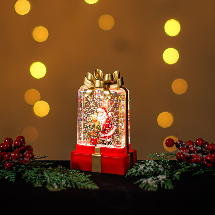 Mini Snowing LED Gift Box with Santa