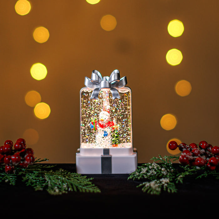 Mini Snowing LED Gift Box with Snowman