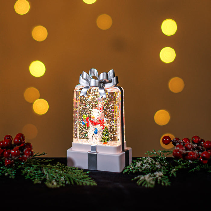 Mini Snowing LED Gift Box with Snowman