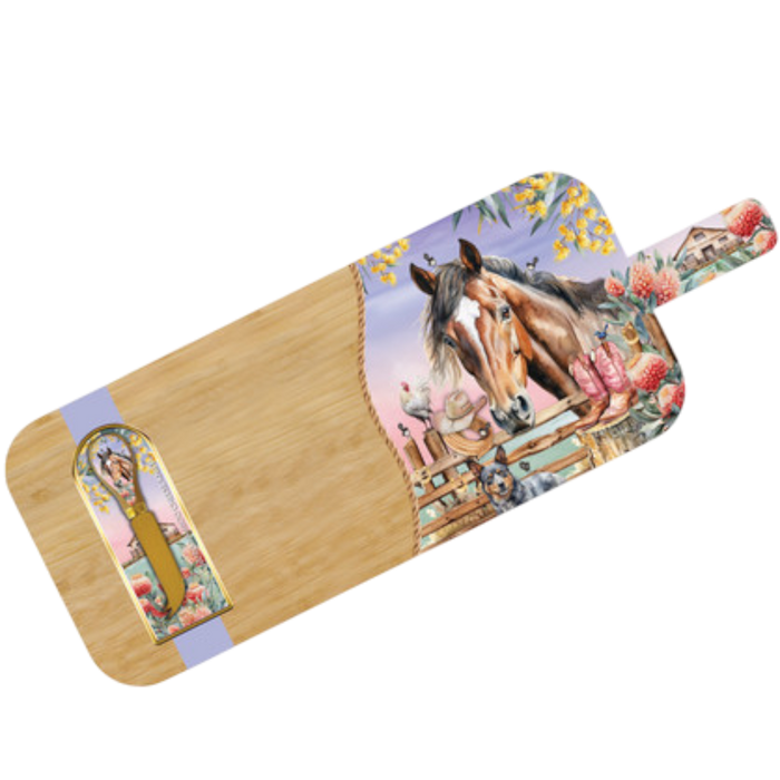 Bamboo Serving Platter with Resin Overlay and Matching Cheese Knife - 55x20cm