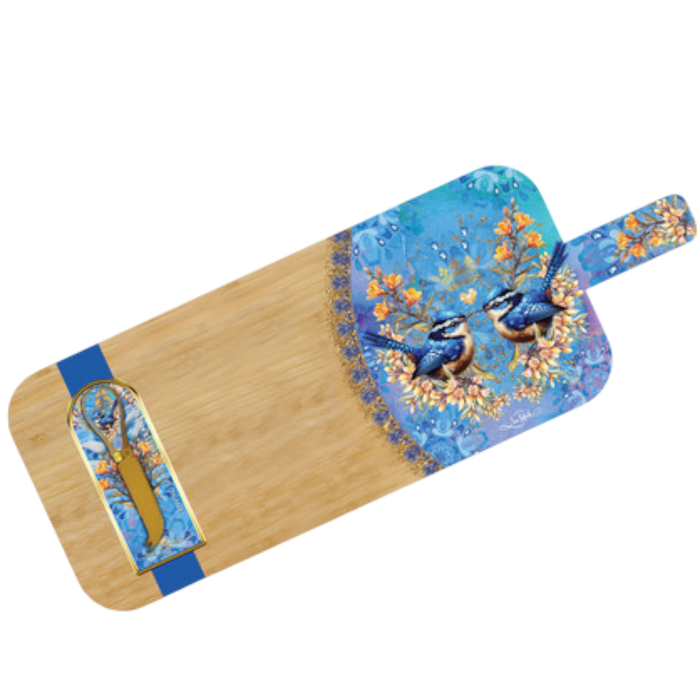 Bamboo Serving Platter with Resin Overlay and Matching Cheese Knife - 55x20cm