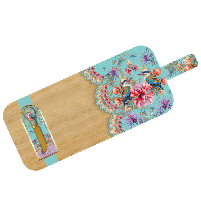 Bamboo Serving Platter with Resin Overlay and Matching Cheese Knife - 55x20cm