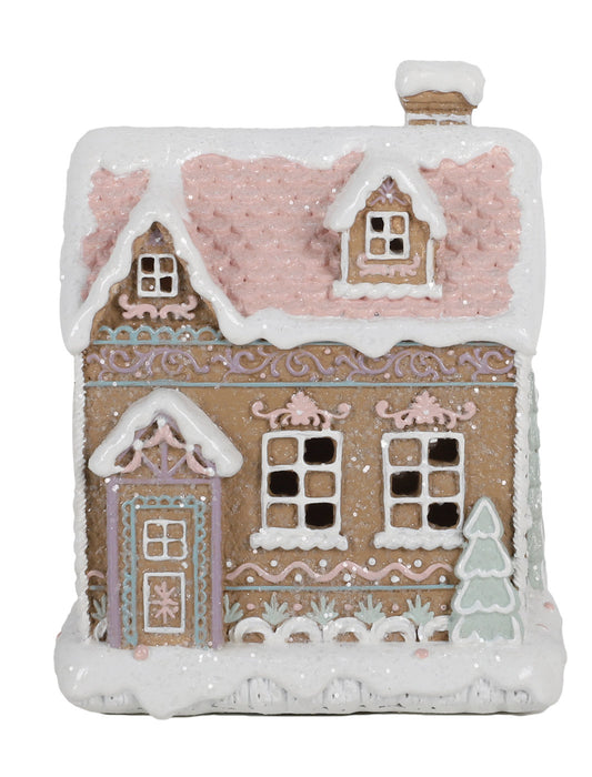 Gingerbread Village LED House with Pink Roof