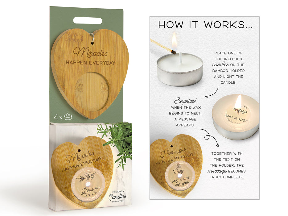 Surprise Candle Set - Bamboo holder and tealights with message