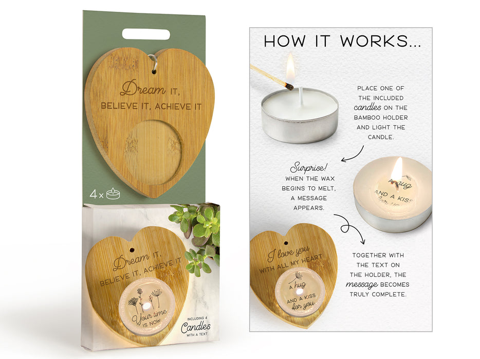 Surprise Candle Set - Bamboo holder and tealights with message