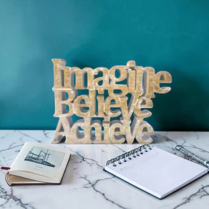Imagine Believe Achieve Wooden Shelf Sitter | Inspirational Timber Word Block Décor