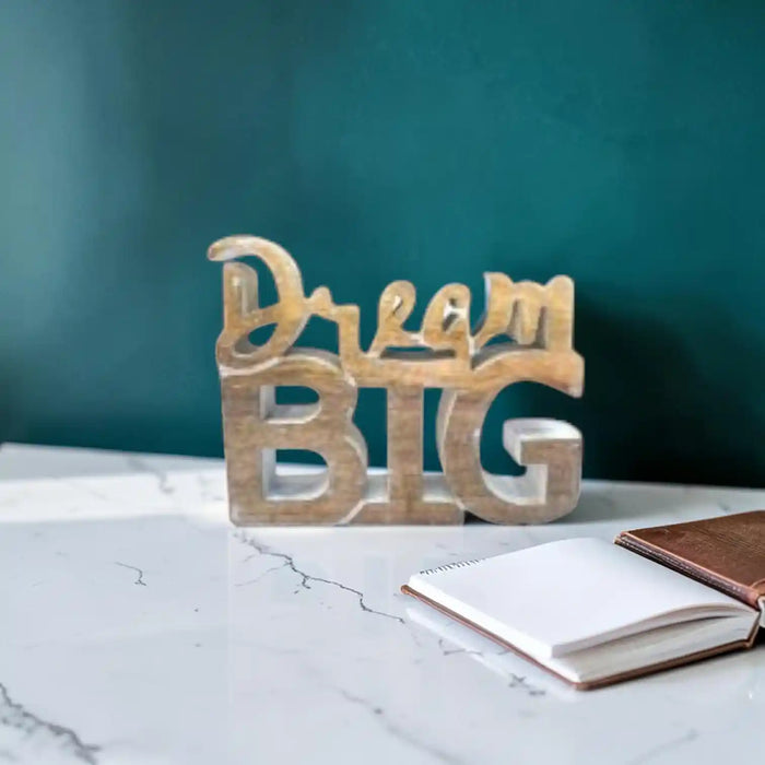 Dream Big Wooden Shelf Sitter | Inspirational Timber Word Block Décor