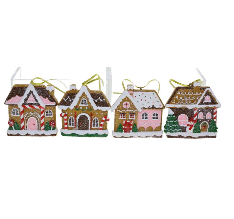 Frosted Gingerbread House Tree Decorations