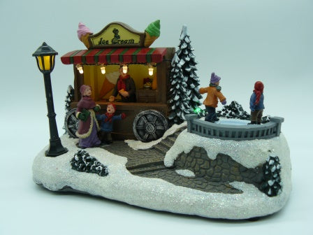 Christmas Ice Cream Scene with Skaters on Turn Table