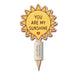 Yellow sun-shaped Bloom Note reading “You Are My Sunshine”, with a red heart and Australian native seed paper sleeve.